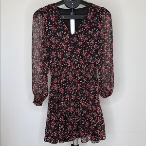 MSK Black and Red Floral Long Sleeve Dress